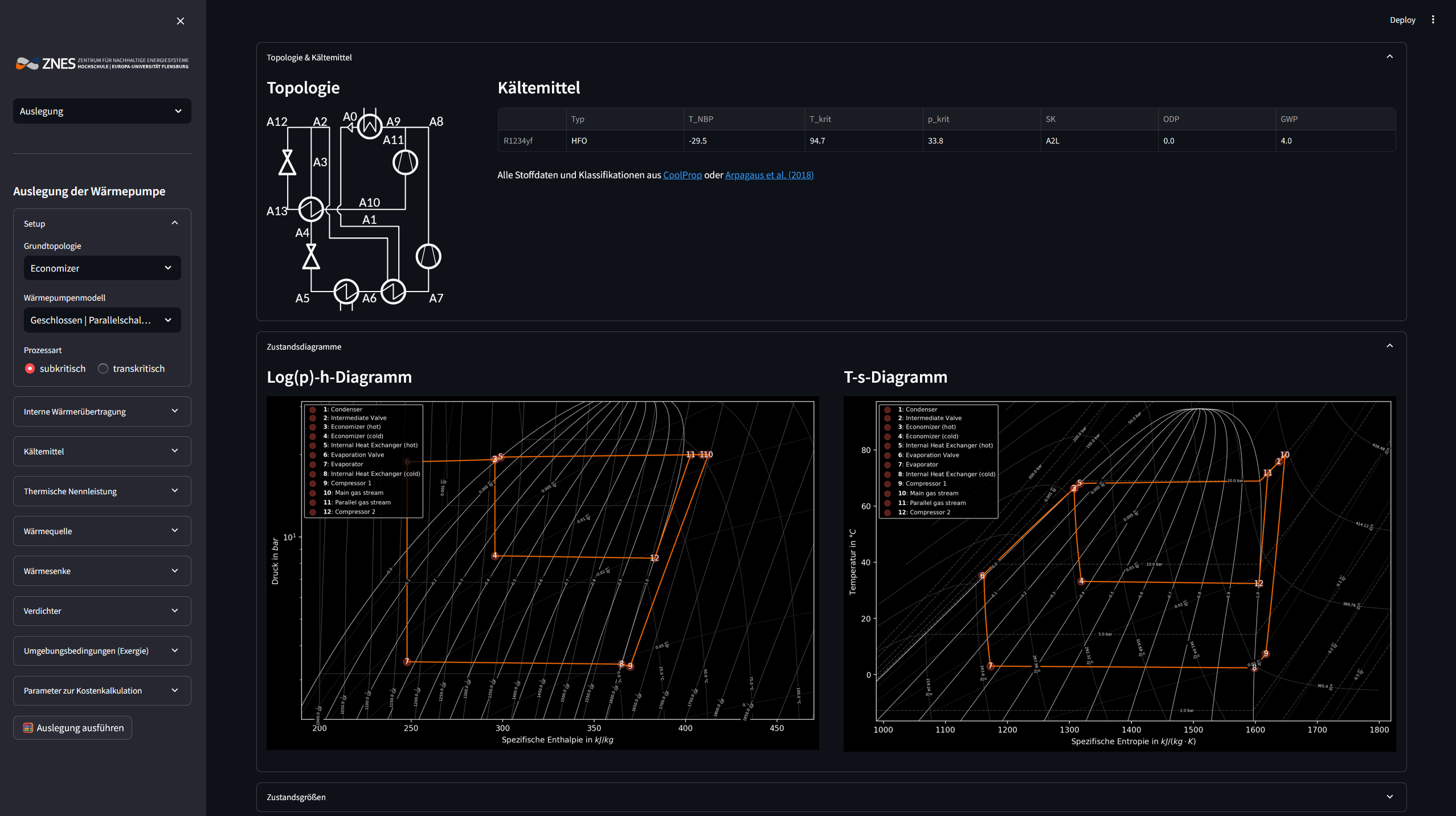 Screenshot of a browser window using the heatpumps dashboard